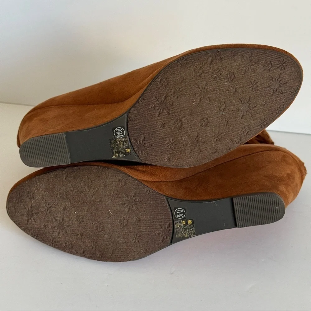 CL by Chinese Laundry Via Wedge Ankle Booties Brown - Back Zipper Tassel Sz 8.5M